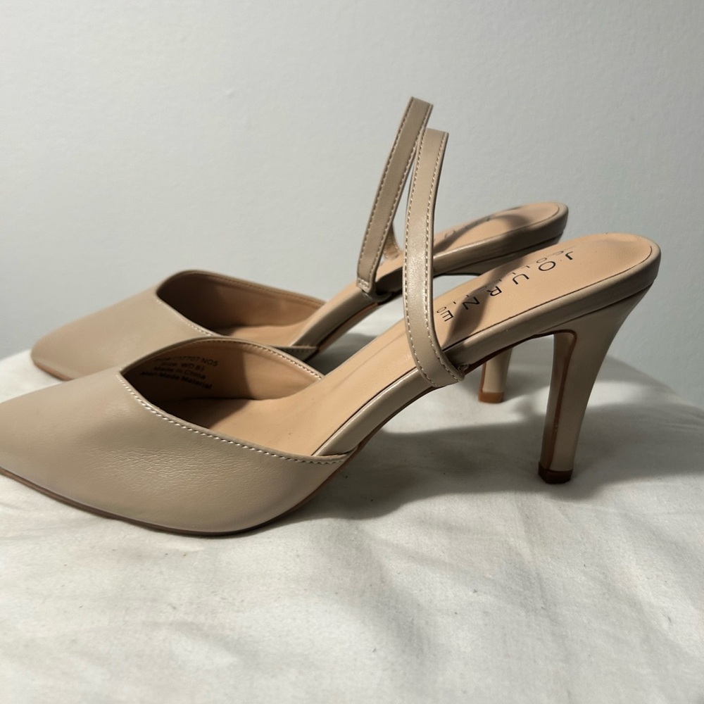 Journee Collection Cream Pointed Toe Slingback Heels - Picture 5 of 12